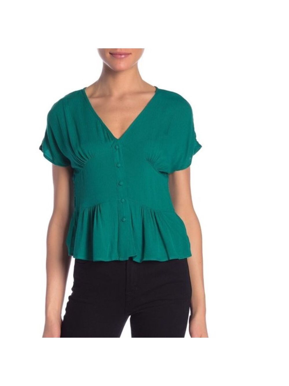 HIATUS Button Front Short Sleeve Blouse